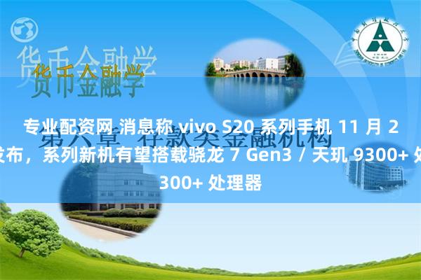 专业配资网 消息称 vivo S20 系列手机 11 月 28 日发布，系列新机有望搭载骁龙 7 Gen3 / 天玑 9300+ 处理器